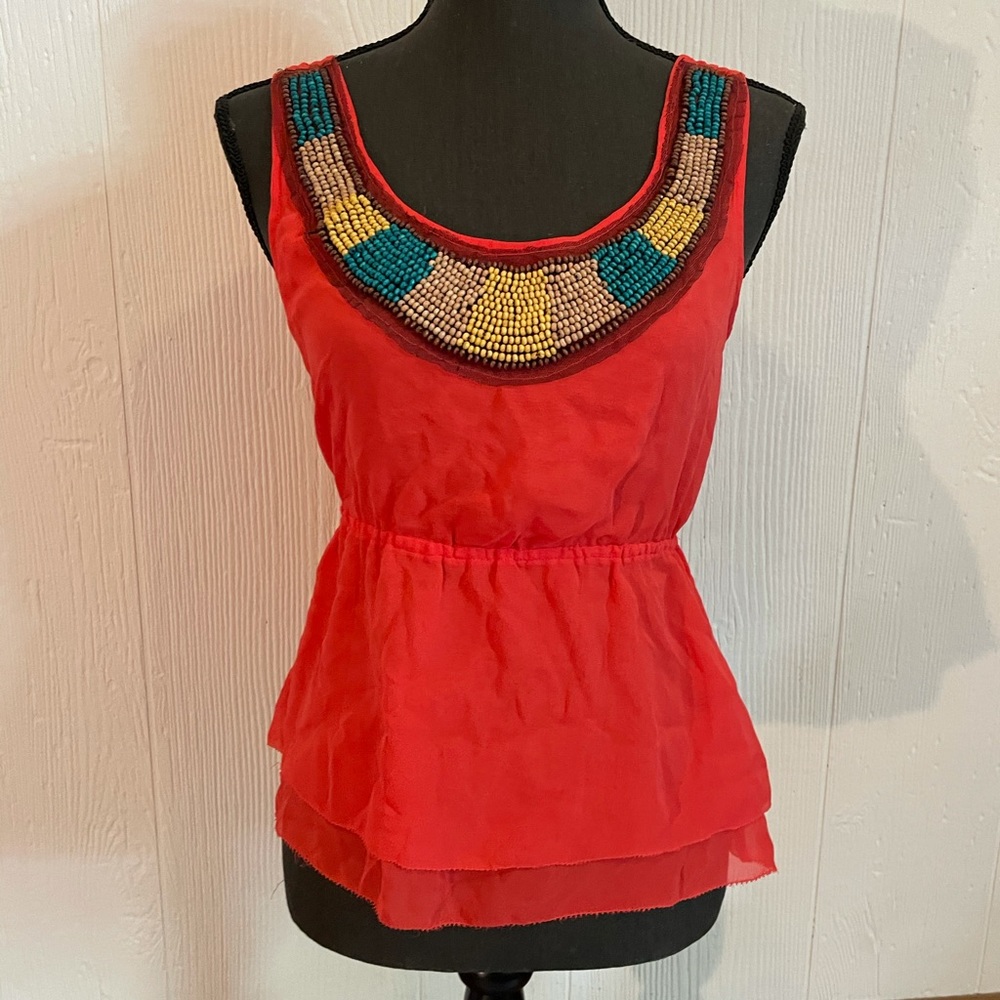 Anthropologie | Coral Beaded Tank